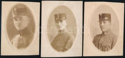 1917/1918 Katona György és Katona Sándor portré felvételei, 3 db vintage fotó a Brenner testvérek fényképészeti műterméből (Szeged), a képek feliratozva, aláírva, 12x8,5 cm