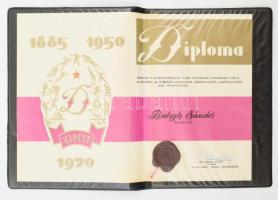 1970 Balogh Sándor (1920-2000) labdarúgó és edző számára az Újpest UTE klubtól kapott emlék diploma ...