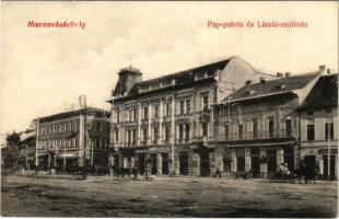 1907 Marosvásárhely, Targu Mures; Pap palota, László szálloda, Melczer Gyula üzlete, lisztraktár / palace and hotel, shops