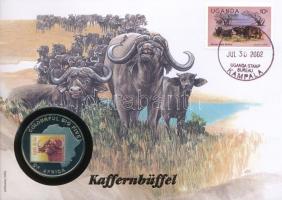 Uganda 2001. 1000Sh Cu-Ni "Vízibivaly" érmés borítékban, bélyegzéssel, német nyelvű leírással T:PP Uganda 2001. 1000 Shillings Cu-Ni "Water Buffalo" in envelope with stamp and cancellation, with german description C:PP Krause KM#79