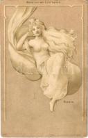 Aurora. Nahe vor ein Licht halten / Art Nouveau erotic nude lady art postcard. Kosmos Kunstanstalt 204. hold to light litho (fl)