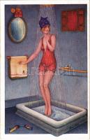 Cabinet de Toilette. Fantaisies trichromes. Paris, A. Noyer Serie No. 148. / French gently erotic lady art postcard s: Xavier Sager