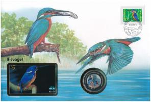 Egyenlítői-Guinea 1994. 1000Fr Cu-Ni "Jégmadár" multicolor emlékérme, felbélyegzett borítékban ausztrál telefonkártyával, bélyegzéssel, német nyelvű tájékoztatóval T:PP Equatorial Guines 1994. 1000 Francs Cu-Ni "Kingfisher" multicolor commemorative coin, in envelope with Australian payphone card stamp, cancellation and a description in german C:PP Krause KM#89