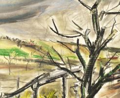 Fodor József (1935-2007): Kert (Hódmezővásárhely?), 1961. Pasztell, papír, jelzett, 43x61 cm