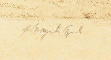 Komjáti-Wanyerka Gyula (1894-1958): Ivó favágó. Színezett rézkarc, papír, jelzett. Kissé foltos. 37×...