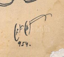 Fülöp György (1923-): Obersovszky Gyula 25. születésnapjára, 1954 (karikatúra). Tus, akvarell, papír...