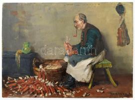 Horváth G. Andor (1876-1966): Kukoricahámozó. Olaj, karton, jelezve jobbra lent. 25×34 cm