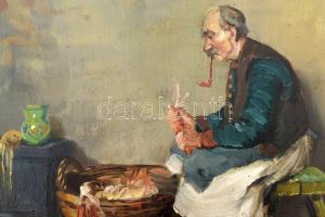 Horváth G. Andor (1876-1966): Kukoricahámozó. Olaj, karton, jelezve jobbra lent. 25×34 cm