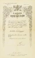 1912 Tartalékos hadnagyi kinevezés Hazai Samu honvédelmi miniszter nyomtatott aláírásával és szárazpecséttel 42x29 cm