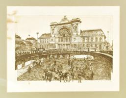 Kádas István (1941-): Keleti pályaudvar, Budapest. Rézkarc, papír, jelzett, számozott (71/100). Foltos. Paszpartuban, 29×44 cm