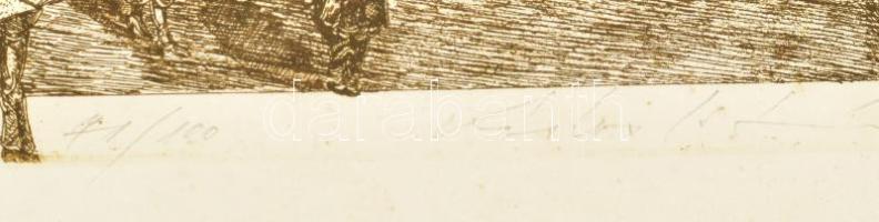 Kádas István (1941-): Keleti pályaudvar, Budapest. Rézkarc, papír, jelzett, számozott (71/100). Folt...