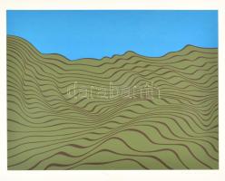 Farkas Ádám (1944-): Csendes dombok, 1982. Szitanyomat, papír, jelzett, számozott (5/40). Kartonra kasírozva. 36,5x48 cm