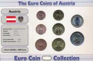 Ausztria 2006-2012. 1c-2E (8xklf) forgalmi összeállítás "The Euro Coins of Austria" karton díszlapon T:AU Austria 2006-2012. 1 Cent - 2 Euro (8xdiff) coin set in "The Euro Coins of Austria" cardboard display sheet C:AU