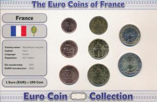 Franciaország 1999-2002. 1c-2E (8xklf) forgalmi összeállítás &quot;The Euro Coins of France&quot; karton díszlapon T:AU France 1999-2002. 1 Cent - 2 Euro (8xdiff) coin set in &quot;The Euro Coins of France&quot; cardboard display sheet C:AU