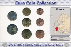 Franciaország 1999-2002. 1c-2E (8xklf) forgalmi összeállítás "The Euro Coins of France" ka...