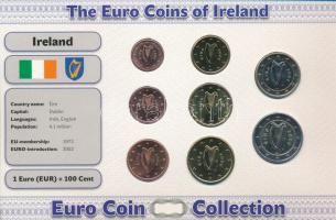 Írország 2004-2008. 1c-2E (8xklf) forgalmi összeállítás "The Euro Coins of Ireland" karton díszlapon T:AU Ireland 2004-2008. 1 Cent - 2 Euro (8xdiff) coin set in "The Euro Coins of Ireland" cardboard display sheet C:AU