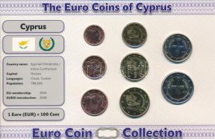 Ciprus 2008-2009. 1c-2E (8xklf) forgalmi összeállítás "The Euro Coins of Cyprus" karton díszlapon T:AU hajlott karton Cyprus 2008-2009. 1 Cent - 2 Euro (8xdiff) coin set in "The Euro Coins of Cyprus" cardboard display sheet C:AU bent cardboard