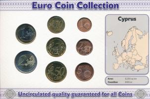 Ciprus 2008-2009. 1c-2E (8xklf) forgalmi összeállítás "The Euro Coins of Cyprus" karton dí...