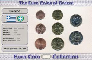 Görögország 2002-2010. 1c-2E (8xklf) forgalmi összeállítás &quot;The Euro Coins of Greece&quot; karton díszlapon T:AU  Greece 2002-2010. 1 Cent - 2 Euro (8xdiff) coin set in &quot;The Euro Coins of Greece&quot; cardboard display sheet C:AU