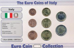 Olaszország 2002-2010. 1c-2E (8xklf) forgalmi összeállítás "The Euro Coins of Italy" karton díszlapon T:AU  Italy 2002-2010. 1 Cent - 2 Euro (8xdiff) coin set in "The Euro Coins of Italy" cardboard display sheet C:AU