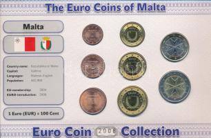 Málta 2008. 1c-2E (8xklf) forgalmi összeállítás "The Euro Coins of Malta" karton díszlapon T:AU  Malta 2008. 1 Cent - 2 Euro (8xdiff) coin set in "The Euro Coins of Malta" cardboard display sheet C:AU