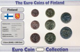 Finnország 1999-2011. 1c-2E (8xklf) forgalmi összeállítás "The Euro Coins of Finland" karton díszlapon T:AU  Finland 1999-2011. 1 Cent - 2 Euro (8xdiff) coin set in "The Euro Coins of Finland" cardboard display sheet C:AU