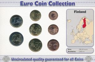 Finnország 1999-2011. 1c-2E (8xklf) forgalmi összeállítás "The Euro Coins of Finland" kart...