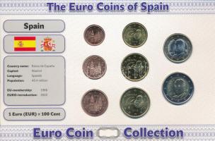 Spanyolország 2005-2012. 1c-2E (8xklf) forgalmi összeállítás "The Euro Coins of Spain" karton díszlapon T:AU  Spain 2005-2012. 1 Cent - 2 Euro (8xdiff) coin set in "The Euro Coins of Spain" cardboard display sheet C:AU