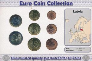 Lettország 2014. 1c-2E (8xklf) forgalmi összeállítás "The Euro Coins of Latvia" karton dís...