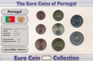 Portugália 2002-2011. 1c-2E (8xklf) forgalmi összeállítás "The Euro Coins of Portugal" karton díszlapon T:AU  Portugal 2002-2011. 1 Cent - 2 Euro (8xdiff) coin set in "The Euro Coins of Portugal" cardboard display sheet C:AU