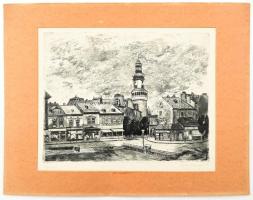 Blahos Rudolf (1917-1986): Sopron. Rézkarc, papír, jelzett, paszpartuban, 23×29 cm