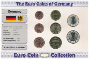 Németország 2006-2013. 1c-2E (8xklf) forgalmi összeállítás "The Euro Coins of Germany" karton díszlapon T:AU  Germany 2006-2013. 1 Cent - 2 Euro (8xdiff) coin set in "The Euro Coins of Germany" cardboard display sheet C:AU