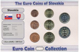 Szlovákia 2009-2011. 1c-2E (8xklf) forgalmi összeállítás "The Euro Coins of Slovakia" karton díszlapon T:AU hajlott karton Slovakia 2009-2011. 1 Cent - 2 Euro (8xdiff) coin set in "The Euro Coins of Slovakia" cardboard display sheet C:AU bent cardboard