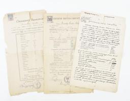 1921-1925 Bp., a budapesti református főgimnázium által kiállított gimnáziumi érettségi bizonyítvány + kézzel írt, hiteles másolat + gimnáziumi bizonyítvány; torboszlói Bereczky Sándor részére kiállítva. Vegyes állapotban, okmánybélyegekkel.