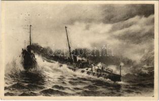 1912 Torpedoboot in See. K.u.K. Kriegsmarine. Phot. A. Beer, Pinx Ramberg