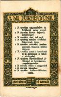 1922 A Mi Törvényünk. Légy résen, Jó munkát! 1922. Az M. kir. állami térképészeti intézet nyomása. Kiadja a Magyar Cserkész Szövetség hivatalos lapja a "Magyar Cserkész" / Our Law. Hungarian boy scout art postcard s: Ifj. Gerritsen (fa)