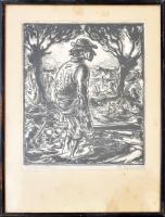 Azonosítatlan jelzéssel: román vagy bolgár paraszt. Linómetszet, papír, Jelzett üvegezett keretben 2...