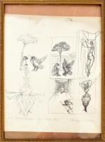 Rudolf Hausner (1914-1995): TRaumbilder. Litográfia, papír, Jelzett., üvegezett keretben 32x26 cm