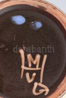 Hódmezővásárhelyi váza, mázas kerámia, barna virágmintával. Jelzett, hibátlan, m: 30 cm