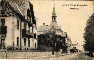 1918 Pöstyén, Piestany; Königs-Zeile / Királysor, villa / street view, villa + Rotes Kreuz Kriegsspital in Pöstyén IV. Gruppe (kopott sarkak / worn corners)