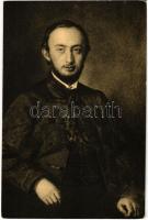 Kiss József (1843-1921) zsidó származású magyar költő, szerkesztő, a Petőfi Társaság tagja. Ifjúkori arckép, Borsos József festménye. Országos Magyar Zsidó Múzeum / Hungarian Jewish poet. Judaica art postcard. Published by the Hungarian Jewish Museum s: Borsos József