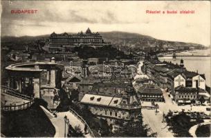 1910 Budapest I. Tabán, részlet a budai oldalról, Döbrentei tér, Purgo, piac, Rácz fürdő, Tabáni sör csarnok, fodrász, Kellner Ignácz üzlete, Szent Gellért szobor