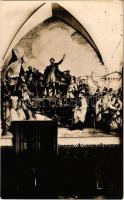 Budapest V. Országház belső, Kossuth Lajos Magyarország harmadik kormányzója (1849) Udvardy G. falfestménye. Kiadja Balogh és Társa