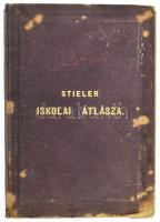 1877 Stieler iskolai atlasza. Kijavította: Berghaus Ármin. Ford.: Gönczy Pál. Gotha, Justus Perthes, 4 p.+ 28 t. Aranyozott, dombornyomott egészvászon-kötésben, kissé sérült, foltos borítóval, kissé foltos lapokkal, sérült fűzéssel, egy kijáró térképpel.