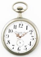 Braunswetter János Szeged nagy méretű zsebóra. Fém tokkal, jelzett tok, jelzett számlap, jelzett szerkezet, számlapon hajszálrepedések. Működik. d: 70 mm