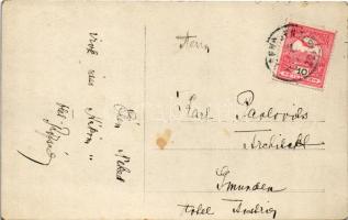 1917 Trencsénteplic, Trencianske Teplice; fürdő vendégek és pincérek az étterem teraszán / spa, rest...