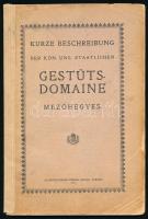 Kurze Beschreibung der Kön Ung. Staatlichen Gestütsdomaine Mezőhegyes. [Mezőhegyesi M. Kir. Állami Ménesbirtok rövid leírása.]Szeged, 1917, Buchdruckerei Stefan Juhász, 43 p. +1 (Mezőhegyes M. Kir. Állami Ménesbirtok gazdasági beosztásának térképe 1917. évre, 53x47 cm.) t. Német nyelven. Magyar nyelvű térképpel. Kiadói papírkötés, javított gerinccel, szakadt, kissé foltos borítóval, a hátsó borítón ceruzás bejegyzéssel, a füzet elvált a borítótól.