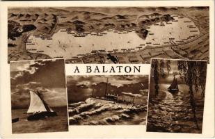 Balaton, térkép, vitorlás, gőzhajó (EK)