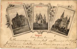 1898 (Vorläufer) Szeged, MÁV (Magyar Királyi Államvasutak) üzletvezetősége, Kálvária, Református templom. Kiadja Várnay L. Art Nouveau, floral (EK)