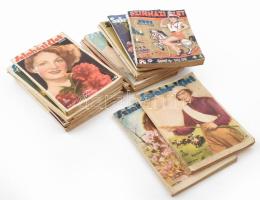 1931-1935 Színházi Élet 16 száma, közte 1931. karácsonyi szám, 1932. 18. 46. szám, 1935. 10.,13-16., 22-28., 37. számok. Változó állapotban, közte foltos borítókkal, néhány borítón és gerincen sérüléssel.